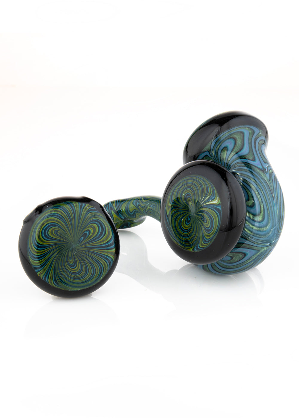 Heady Blue and Green Sectional Wig Wagged Sherlock with Matching Pendant by Simon (Sigh Glass)