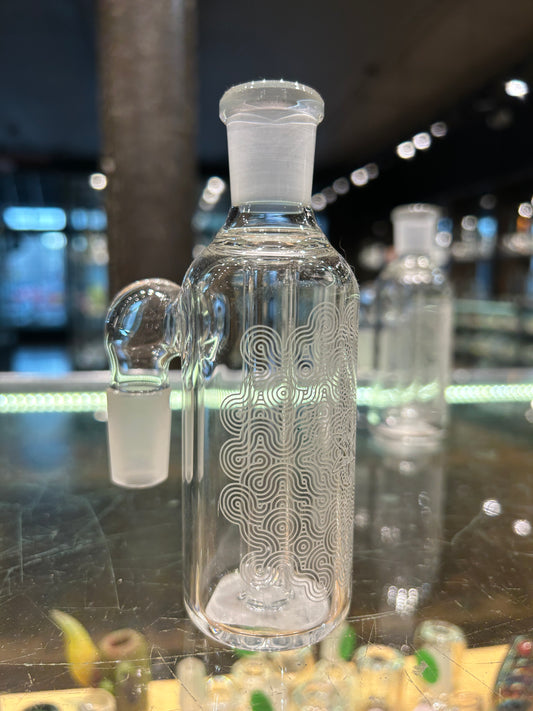 Ill Glass Pillbottle Ash Catcher with Slit Diffused Single Stem in 19MM/ 90 Degree