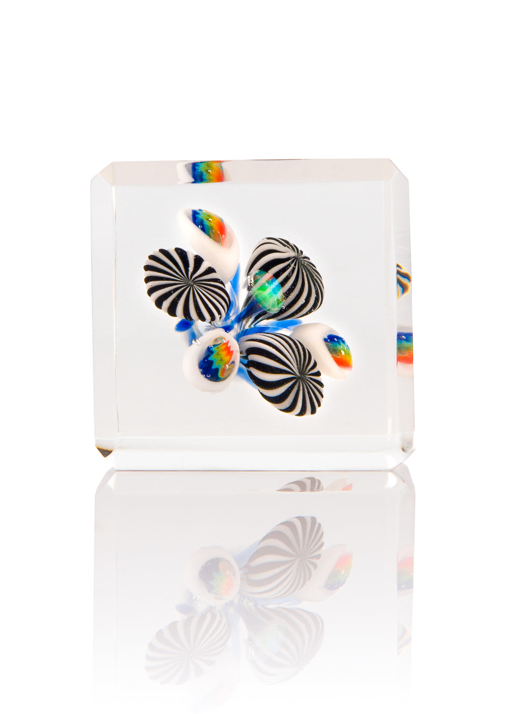 Faceted Opal Cube with Millies and Centered Encased Opal