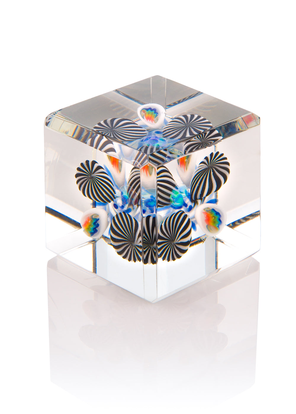 Faceted Opal Cube with Millies and Centered Encased Opal