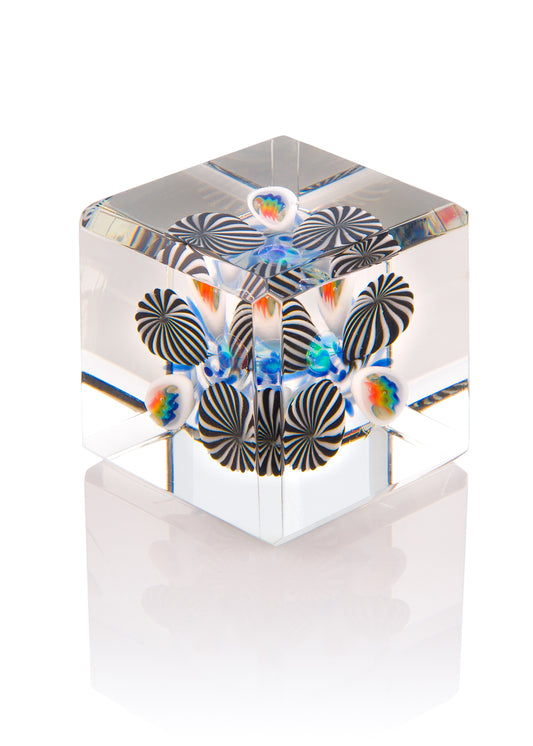 Faceted Opal Cube with Millies and Centered Encased Opal