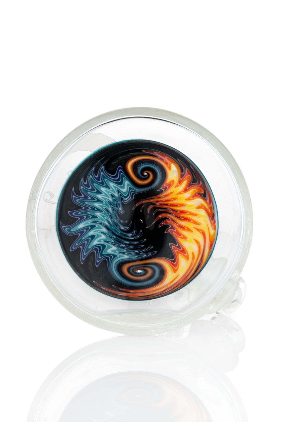 Clear with Unique Blasting Reversal Bottom Beaker in Fire and Ice by Liberty 503